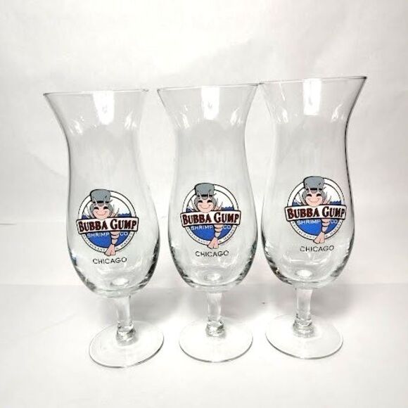 Set 3 Bubba Gump Shrimp Co Chicago Hurricane Glasses 9.75" Tall Restaurant - Picture 1 of 6
